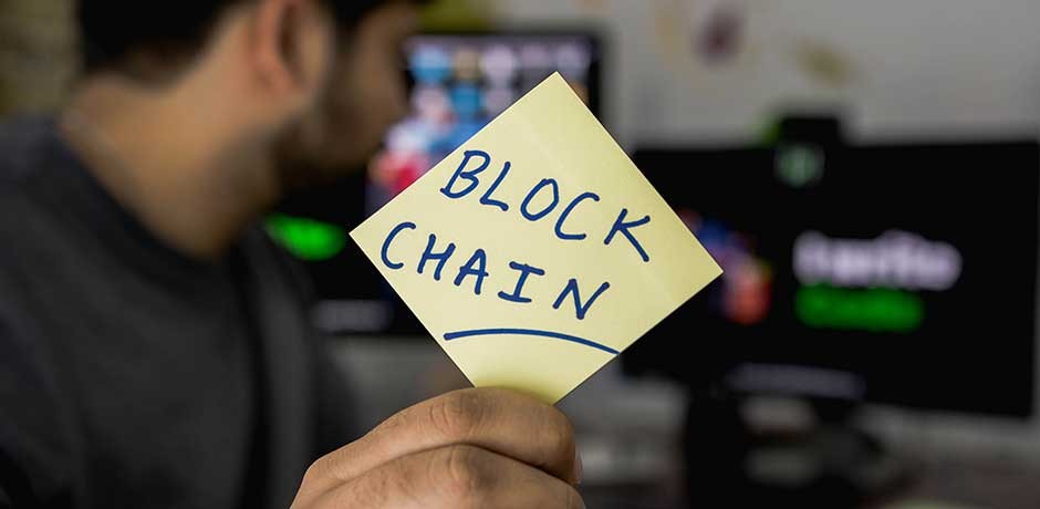 Post it with Blockchain lettering