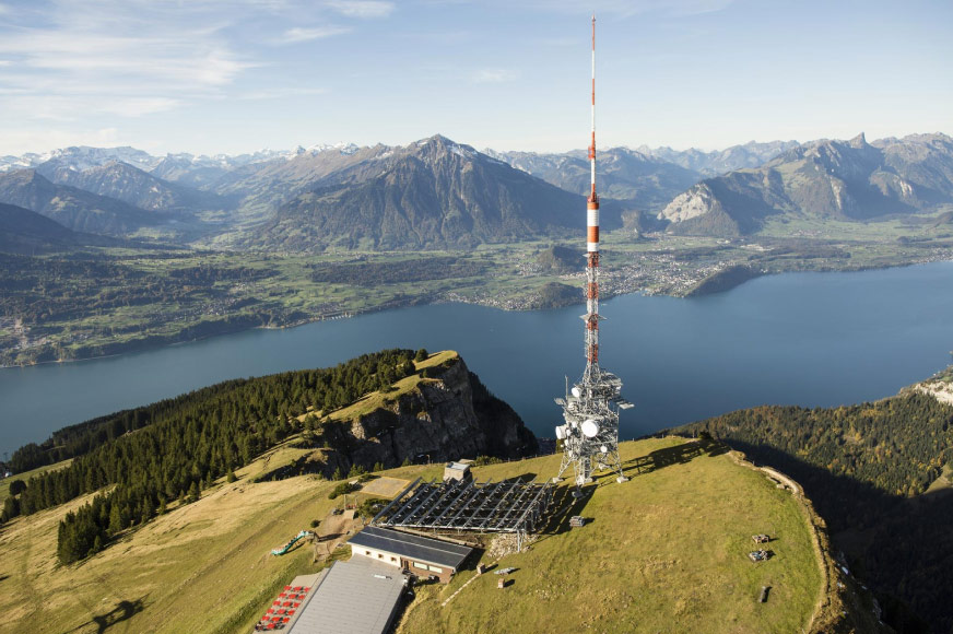 Transmission towers on a mountain