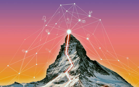 Graphical image with Matterhorn decorated with digital elements