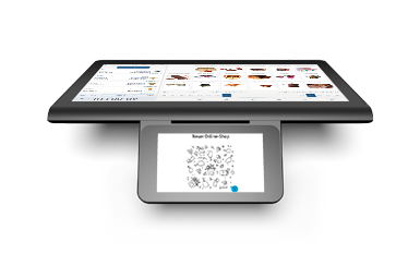 Elektronische Registrierkasse enforeDasher mit Touchscreen steht auf der Theke